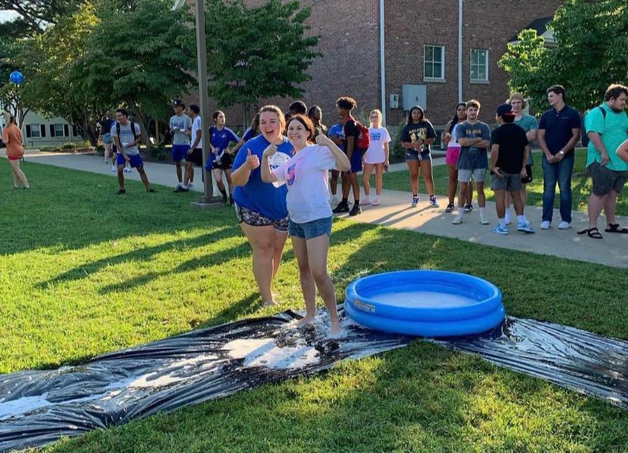  slip-n-slide kickball during 2022 Welcome Week at LWC.