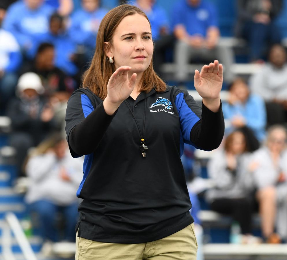 Carlee Huckaby ’29 plays key role as drum major of the Lindsey Wilson University Band.